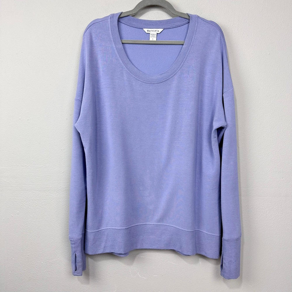 Athleta Coaster Luxe Sweatshirt Womens Size L Lavender Purple Knit Thumbholes